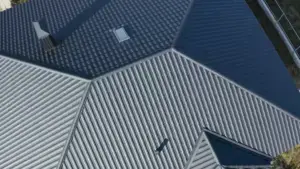 Aerial View of Corrugated Metal Roofing on a Residential Home